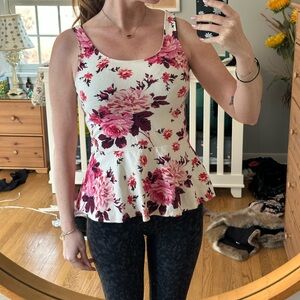Express Floral Peplum Top - Pink and White